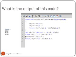 What is the output of this code?
Eng: Mohammed Hussein30
Output :
10 15
11 16
11 16
 
