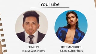 YouTube
CONG TV
11.8 M Subscribers
BRETMAN ROCK
8.81M Subscribers
 