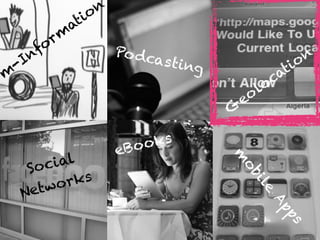 Step towards digital
lecture room
m
-Inform
ation
Podcasting
G
eolocation
Social  
Networks
eBooks
m
obile
Apps
 