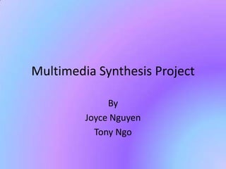 Multimedia Synthesis Project

              By
         Joyce Nguyen
           Tony Ngo
 