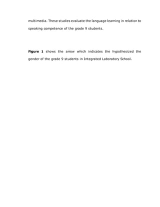 multimedia. These studies evaluate the language learning in relation to
speaking competence of the grade 9 students.
Figure 1 shows the arrow which indicates the hypothesized the
gender of the grade 9 students in Integrated Laboratory School.
 