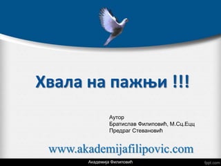Хвала на пажњи !!!
Академија Филиповић
Аутор
Братислав Филиповић, М.Сц.Ецц
Предраг Стевановић
www.akademijafilipovic.com
 