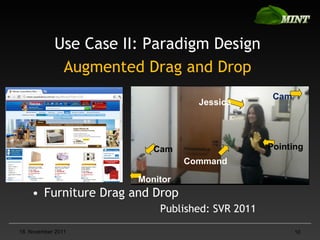 <ul><li>Furniture  Drag and Drop </li></ul><ul><ul><li>Published: SVR 2011 </li></ul></ul>18. November 2011 Use Case II: P...