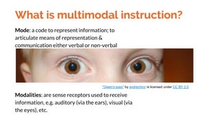 What is multimodal instruction?
Mode: a code to represent information; to
articulate means of representation &
communicati...
