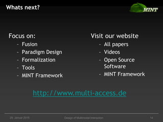 Whats next?
Design of Multimodal Interaction 1429. Januar 2015
Visit our website
– All papers
– Videos
– Open Source
Softw...