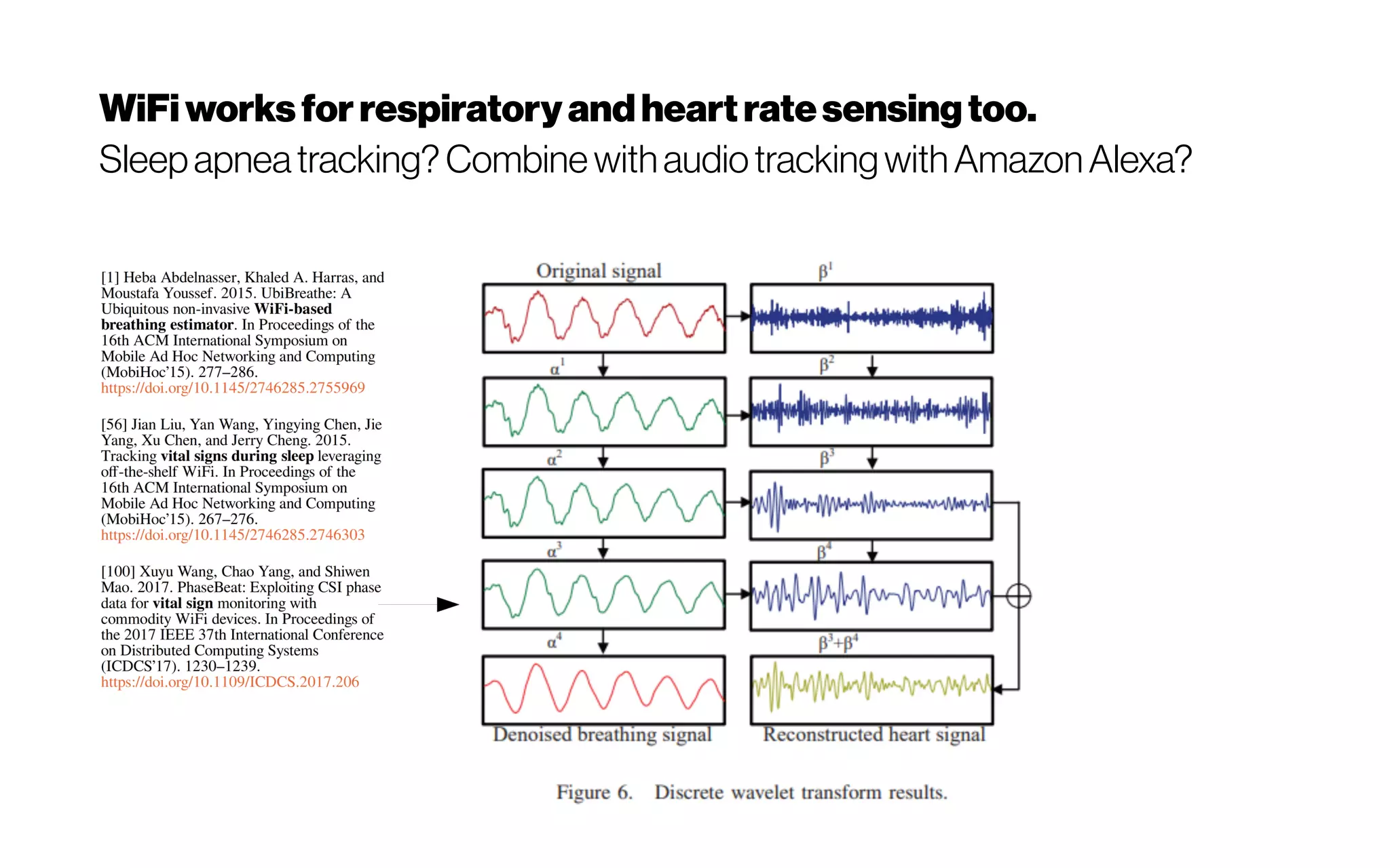 WiFiworksforrespiratoryandheartratesensingtoo.
Sleepapneatracking?CombinewithaudiotrackingwithAmazonAlexa?
 