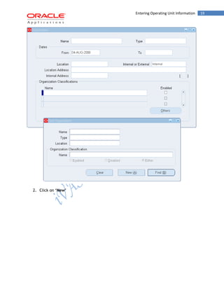 19Entering Operating Unit Information
2. Click on ‘New’
 