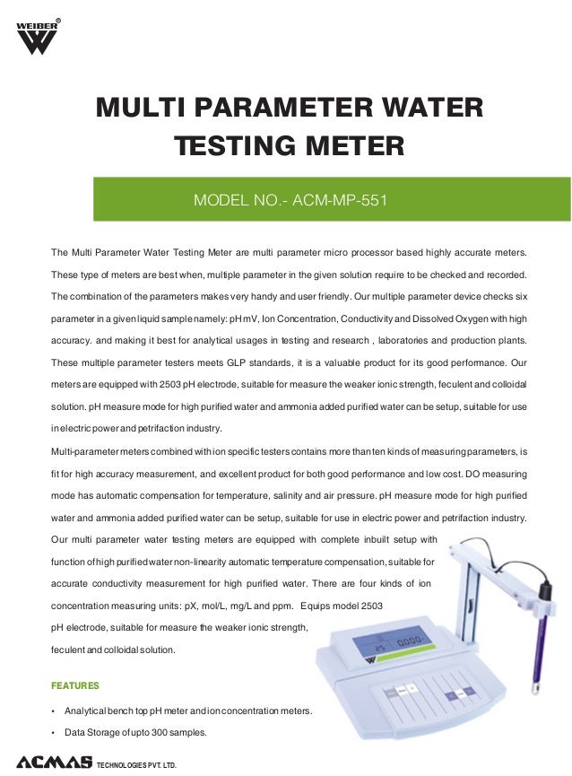 Multi Parameter Water Testing Meter by ACMAS Technologies Pvt Ltd.
