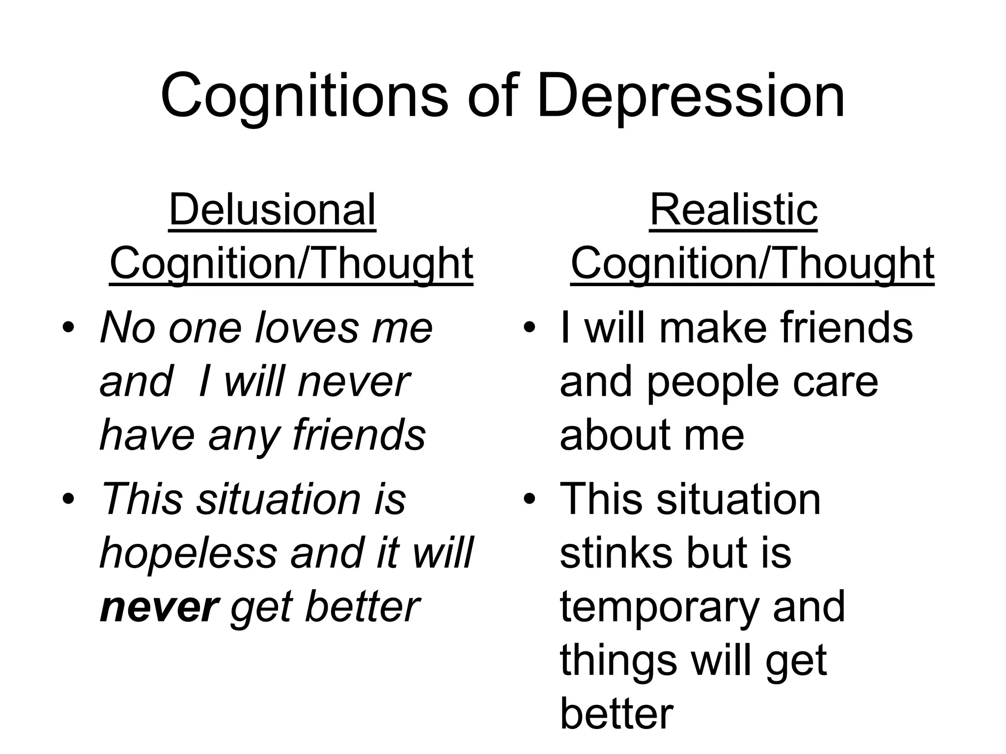 Cognitive
• Thought and perceptions influence
behavior
– Attention
– Perception
– Learning
– Memory
– Problem solving
– Language
 