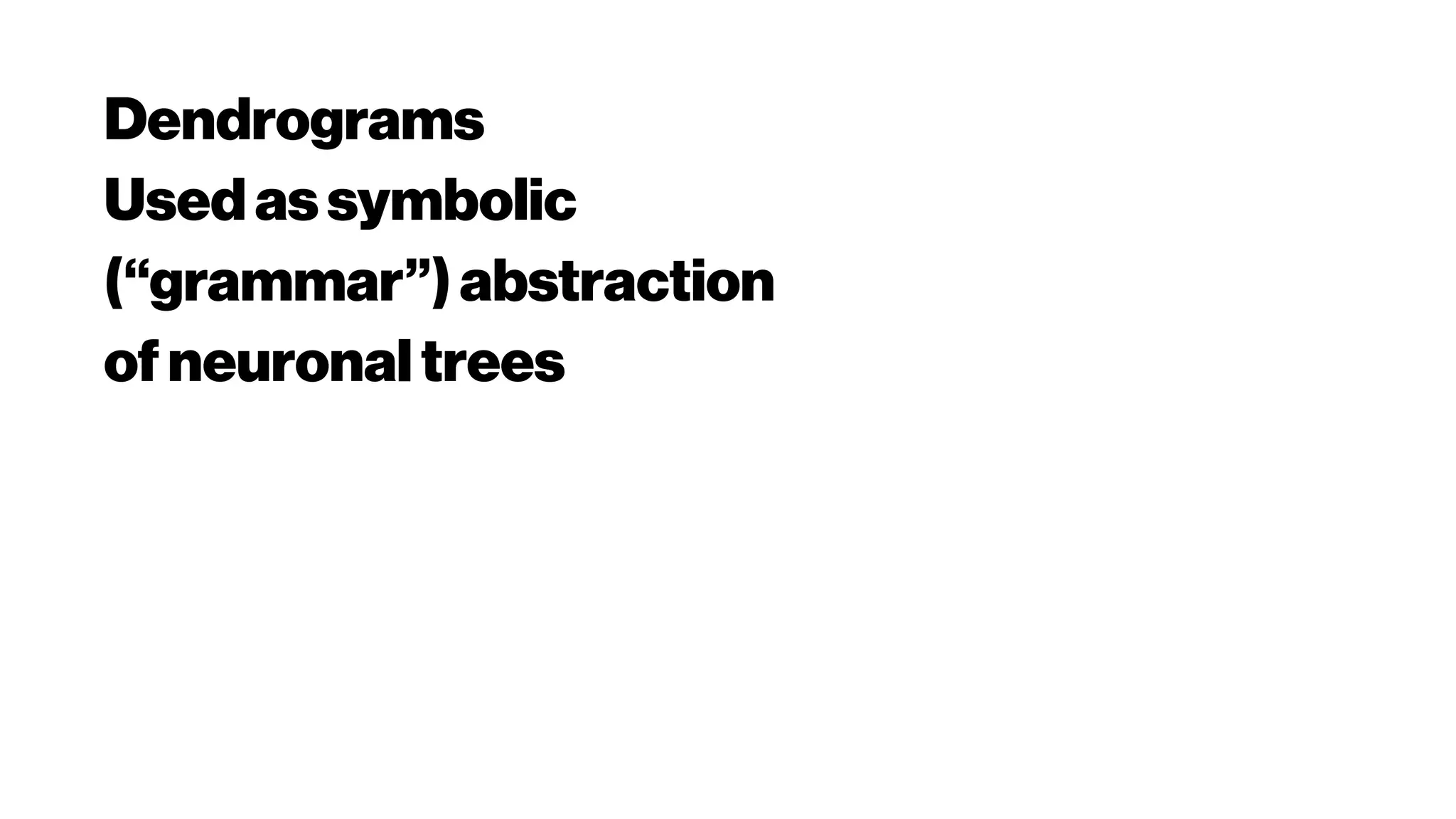 Dendrograms
Usedassymbolic
(“grammar”)abstraction
ofneuronaltrees
 