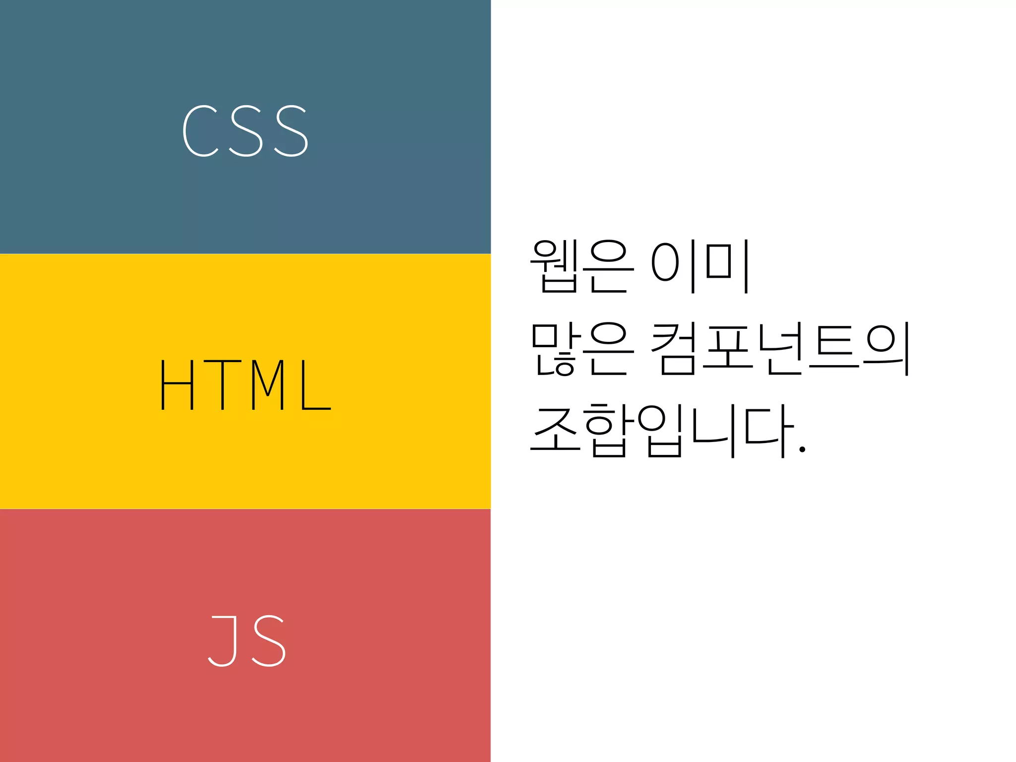 웹은 이미
많은 컴포넌트의
조합입니다.
CSS
HTML
JS
 