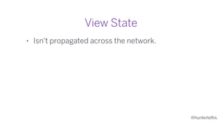 @hunterloftis
View State
• Isn't propagated across the network.
 