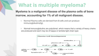 Myeloma is a malignant disease of the plasma cells of bone marrow ...