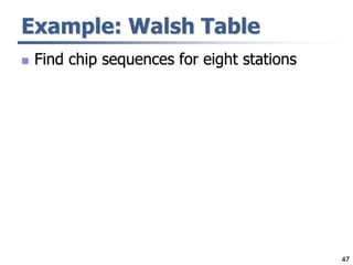 47
Example: Walsh Table
 Find chip sequences for eight stations
 