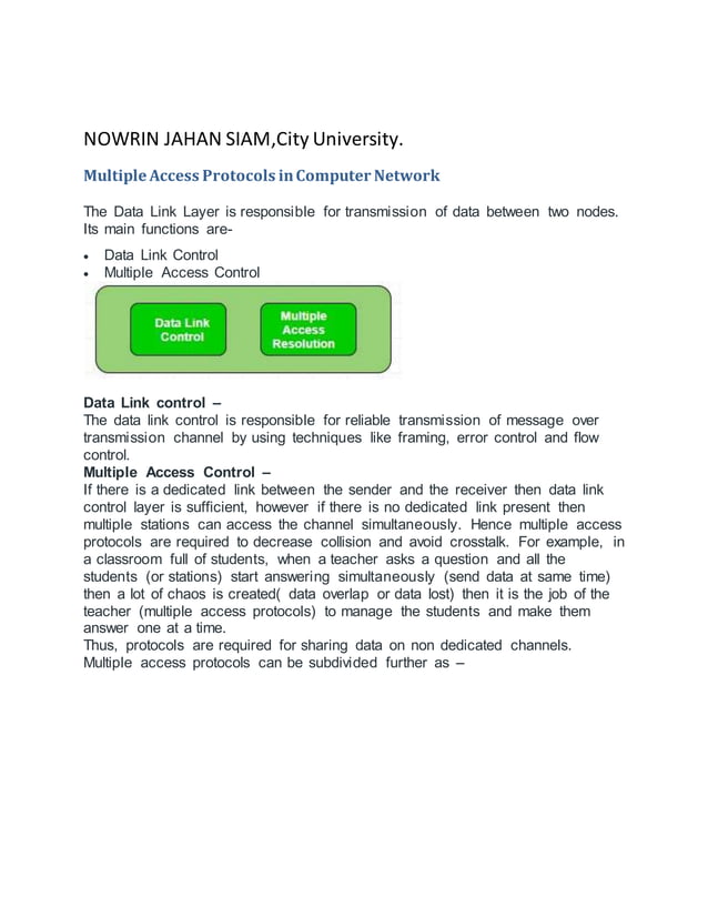 Multiple access protocol | DOCX | Computer Networking | Computing