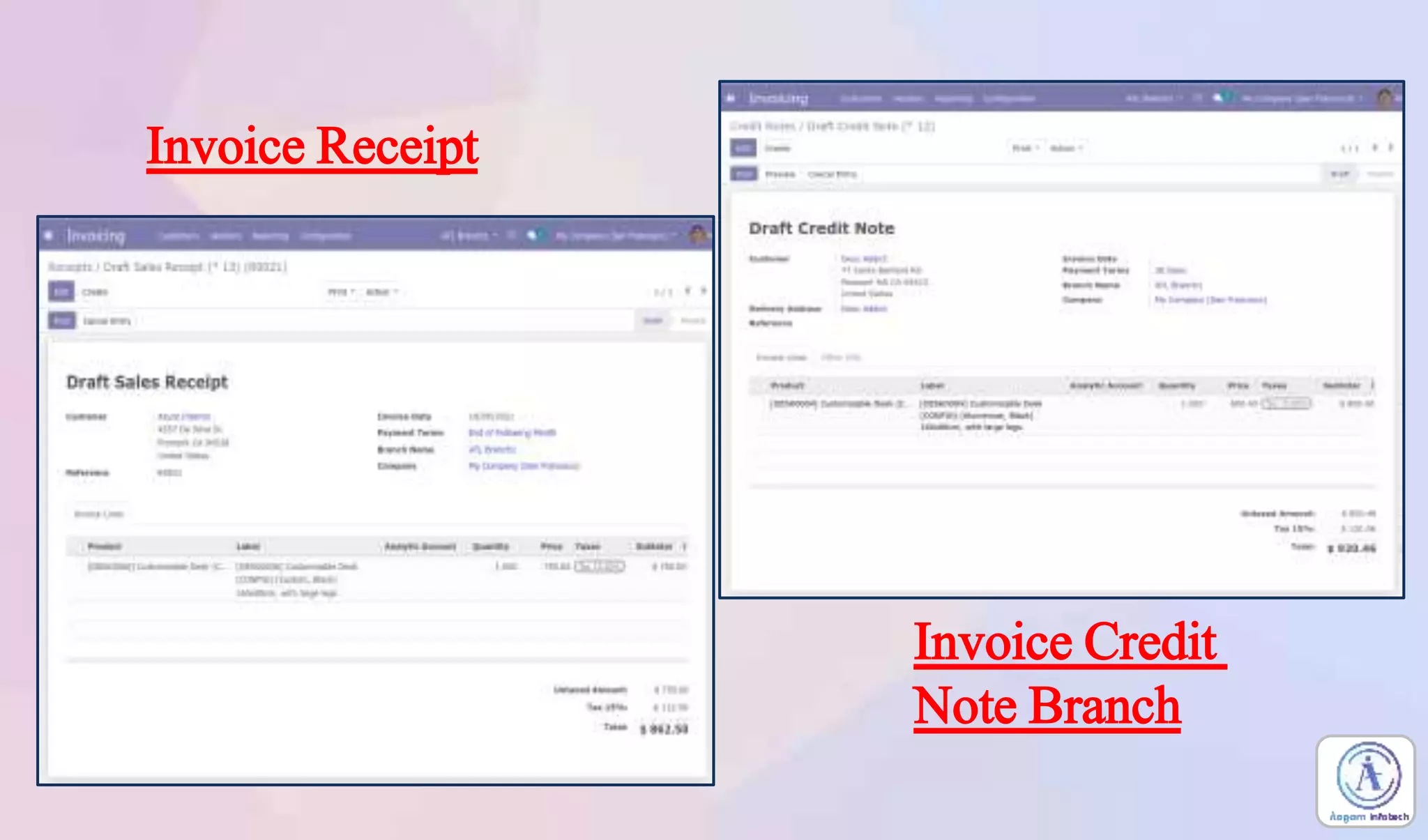 Invoice Receipt
Invoice Credit
Note Branch
 