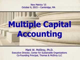 Mark W. McElroy, Ph.D.
Executive Director, Center for Sustainable Organizations
Co-Founding Principal, Thomas & McElroy LLC
Multiple Capital
Accounting
New Metrics ’15
October 6, 2015 – Cambridge, MA
 