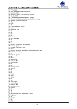 NETWORK MANAGEMENT SYSTEMS
10
88>2
89>application, transport
90>3
91>7498
92>both
93>peer to peer
94>1to4 5to7
95>3
96>1-e 2-f 3-c 4-d 5-b 6-g 7-a
97>LLC, MAC
98>all
99>b,d
100>a,c
101>protocol data unit
102>2
103>PCI, UD
104>PCI, UD
105>lower
106>physical
107>physical
108>2
109>International Telecommunications Union-Telecommunication Sector
110>Electronics Industries Association
111>data link
112>bit
113>all
114>T
115>MAC
116>2
117>bus, ring
118>both
119>Connectionless Network Service
120>Connection Oriented Network Service
121>CLNS
122>CONS
123>CONS
124>router
125>3
126>all
127>SubNetwork Independent Convergence Protocol
128>SubNetwork Dependent Convergence Protocol
129>SubNetwork Dependent Access Protocol
130>SNICP
131>SNICP, SNDCP
132>SNDAP
133>either
134>oriented
135>all
136>5to7
137>session
138>presentation
139>presentation
140>ASN.1
141>Abstract Syntax Notation Number One
142>presentation
143>transport, network
144>gfecbda
145>transmission control, data flow
146>presentation
147>user, presentation
148>user, transport
149>VT, telnet
VTU
N
O
TESBYSR
I
 