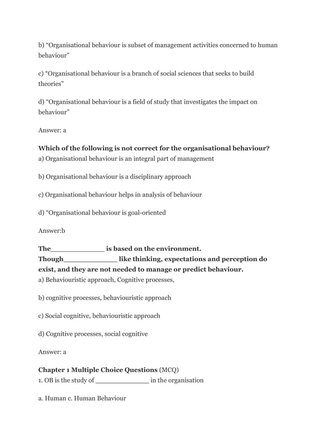 Multiple choice questions with answers