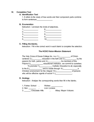 Test type questions | DOCX