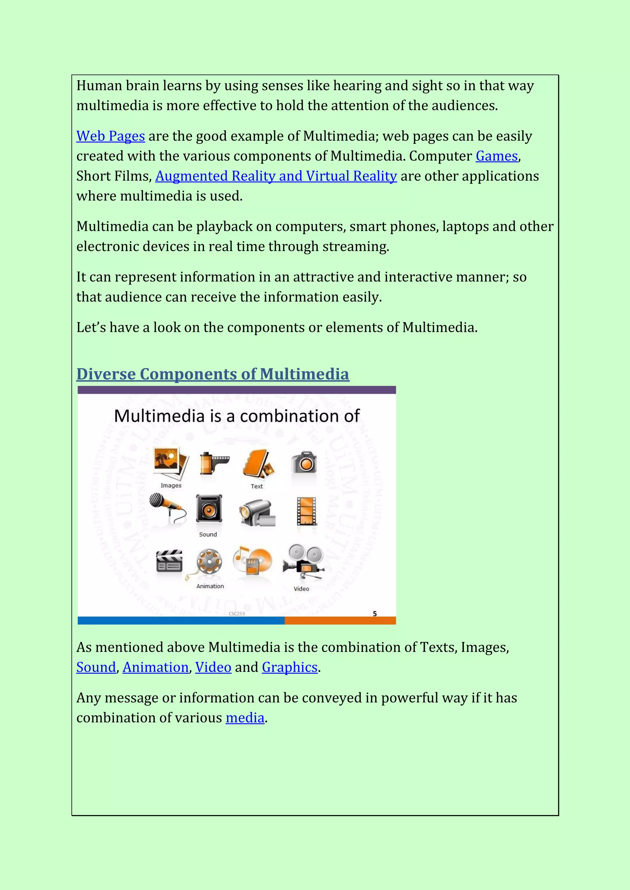 MULTIPLE COMPONENTS OF MULTIMEDIA | PDF