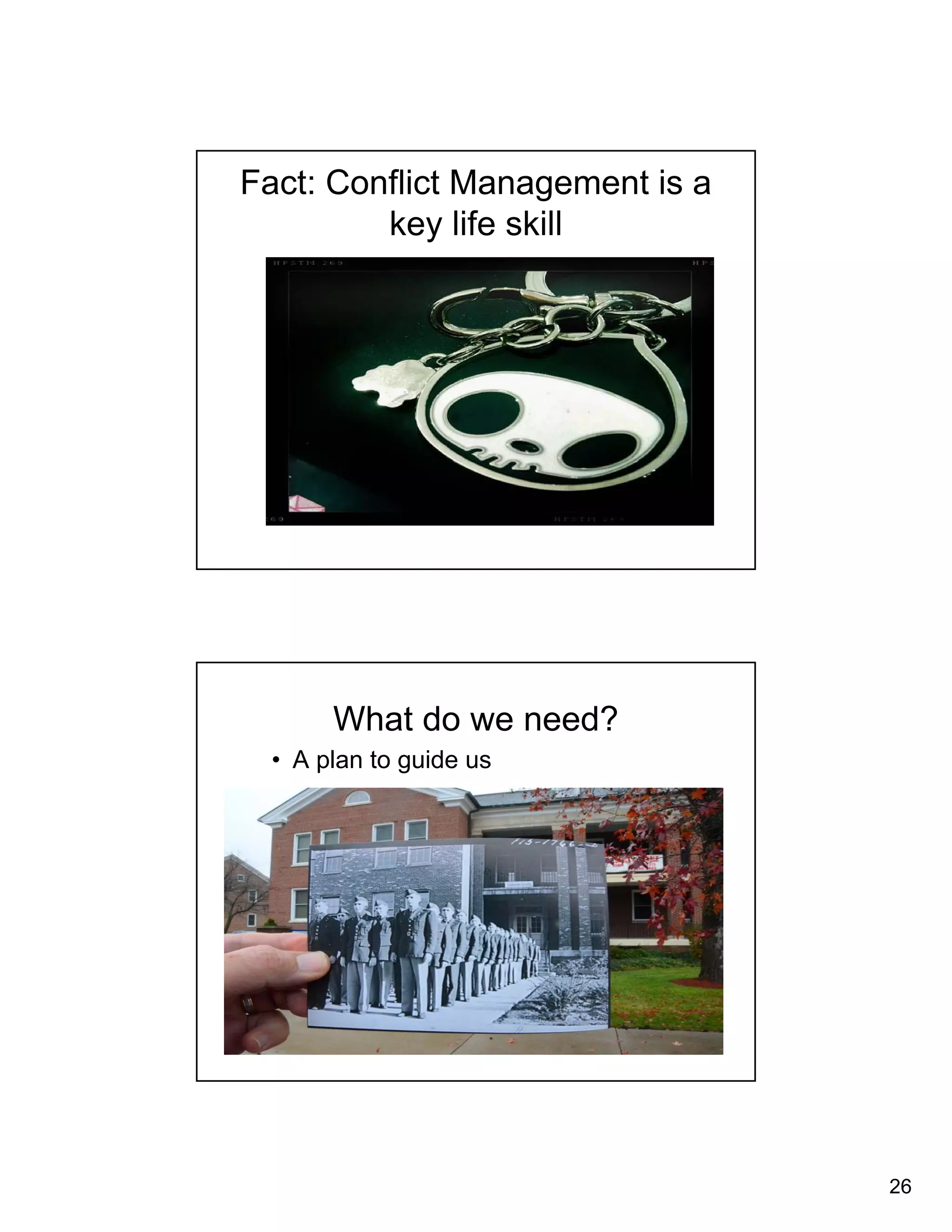 26 
Fact: Conflict Management is a 
key life skill 
What do we need? 
• A plan to guide us 
 