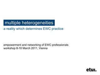 multiple heterogeneities a reality which determines EWC practice empowerment and networking of EWC professionals workshop 8-10 March 2011, Vienna 
