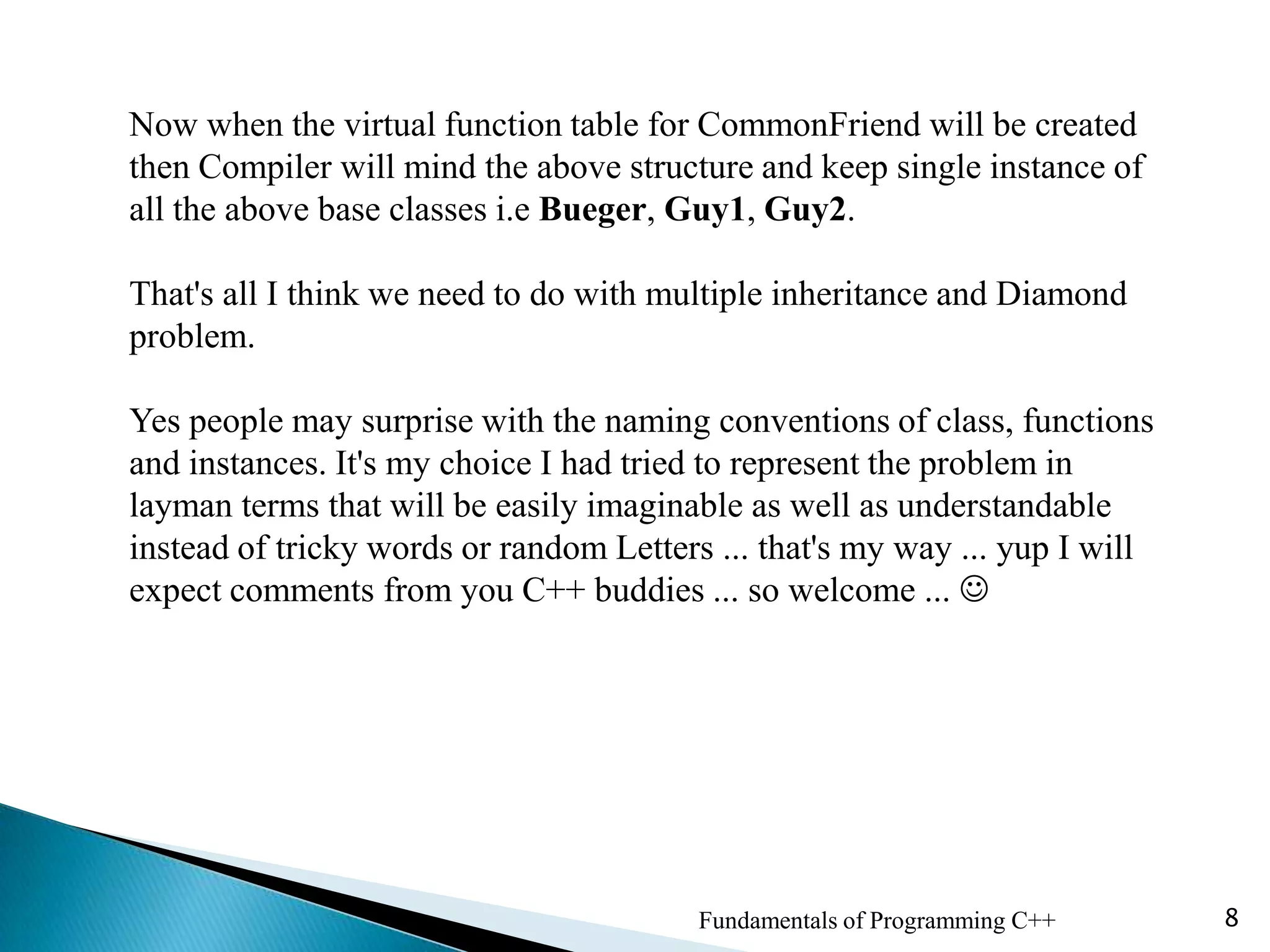Multiple inheritance in c++ | PPTX | Programming Languages | Computing