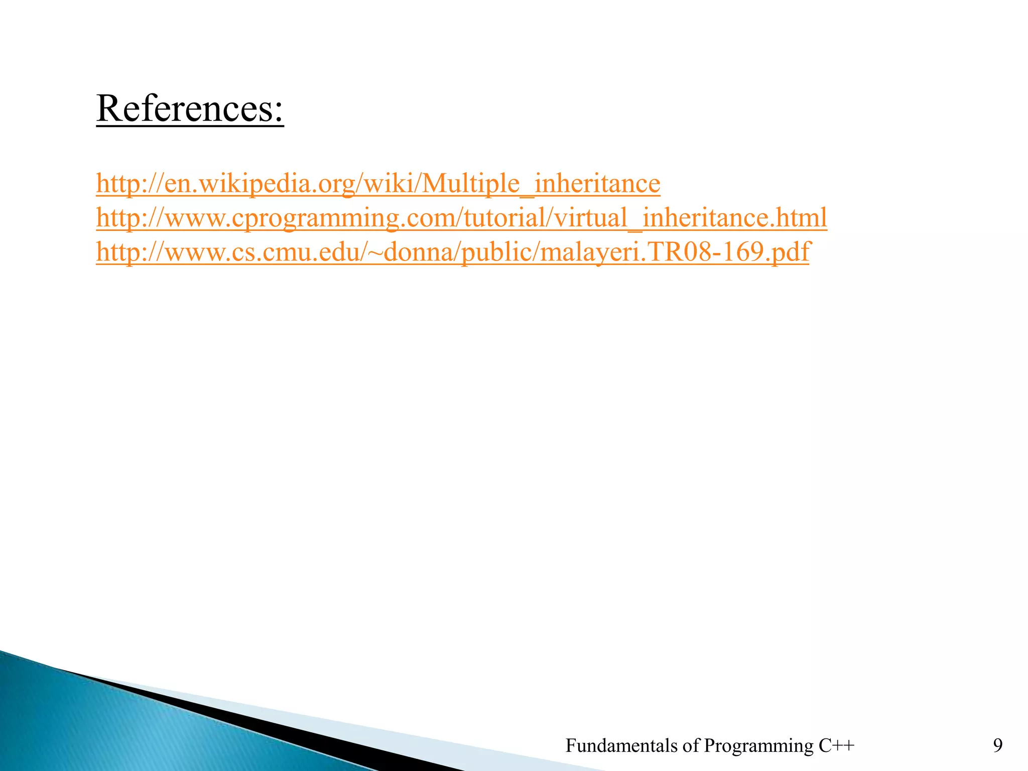 Multiple inheritance in c++ | PPTX | Programming Languages | Computing