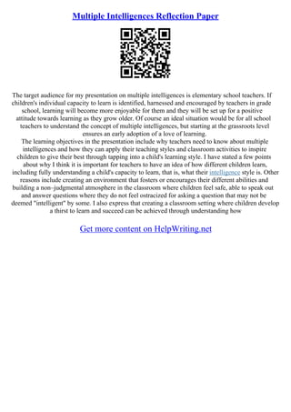 Multiple Intelligence Essay | PDF