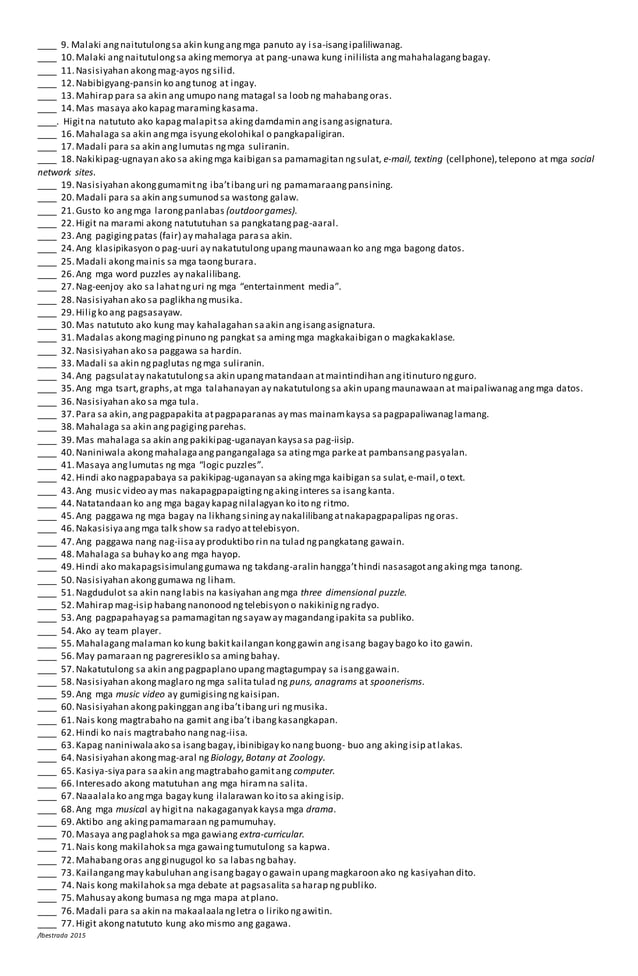ESP Multiple Intelligence (MI) Survey PDF
