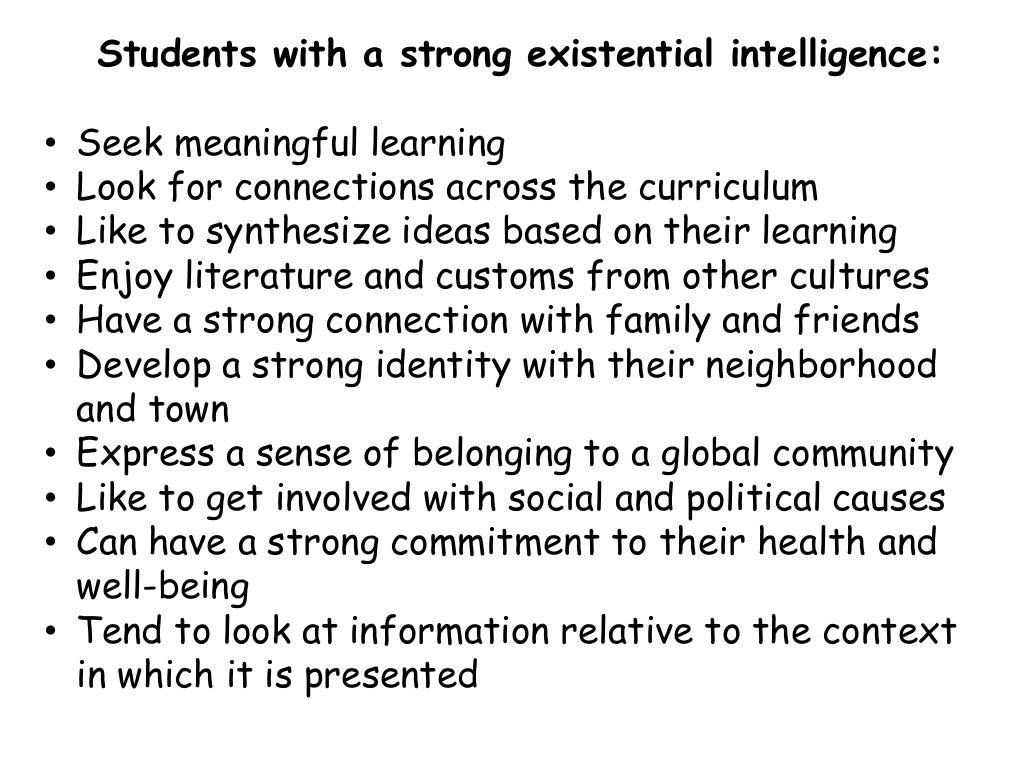 Multiple Intelligences Existential Intelligence