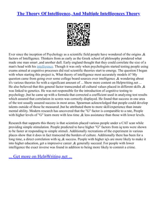 Multiple Intelligences Reflection Paper | PDF