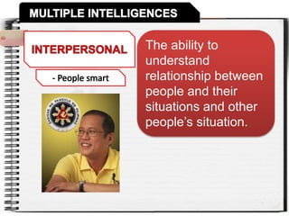The ability to
understand
relationship between
people and their
situations and other
people’s situation.
 
