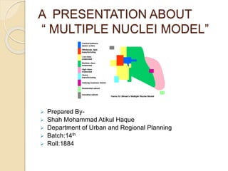 A PRESENTATION ABOUT
“ MULTIPLE NUCLEI MODEL”
 Prepared By-
 Shah Mohammad Atikul Haque
 Department of Urban and Regional Planning
 Batch:14th
 Roll:1884
 