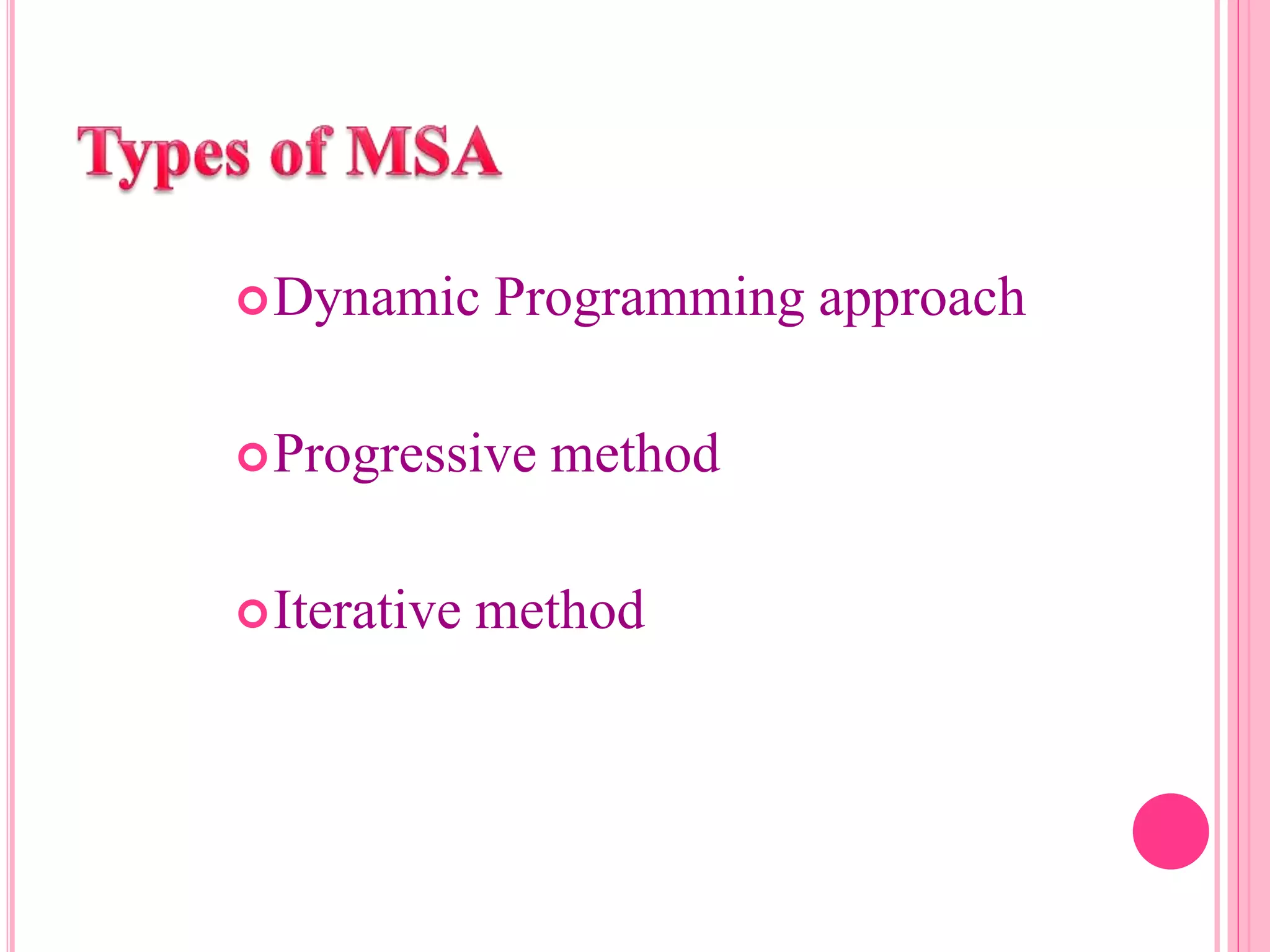 Dynamic Programming approach
Progressive method
Iterative method
 
