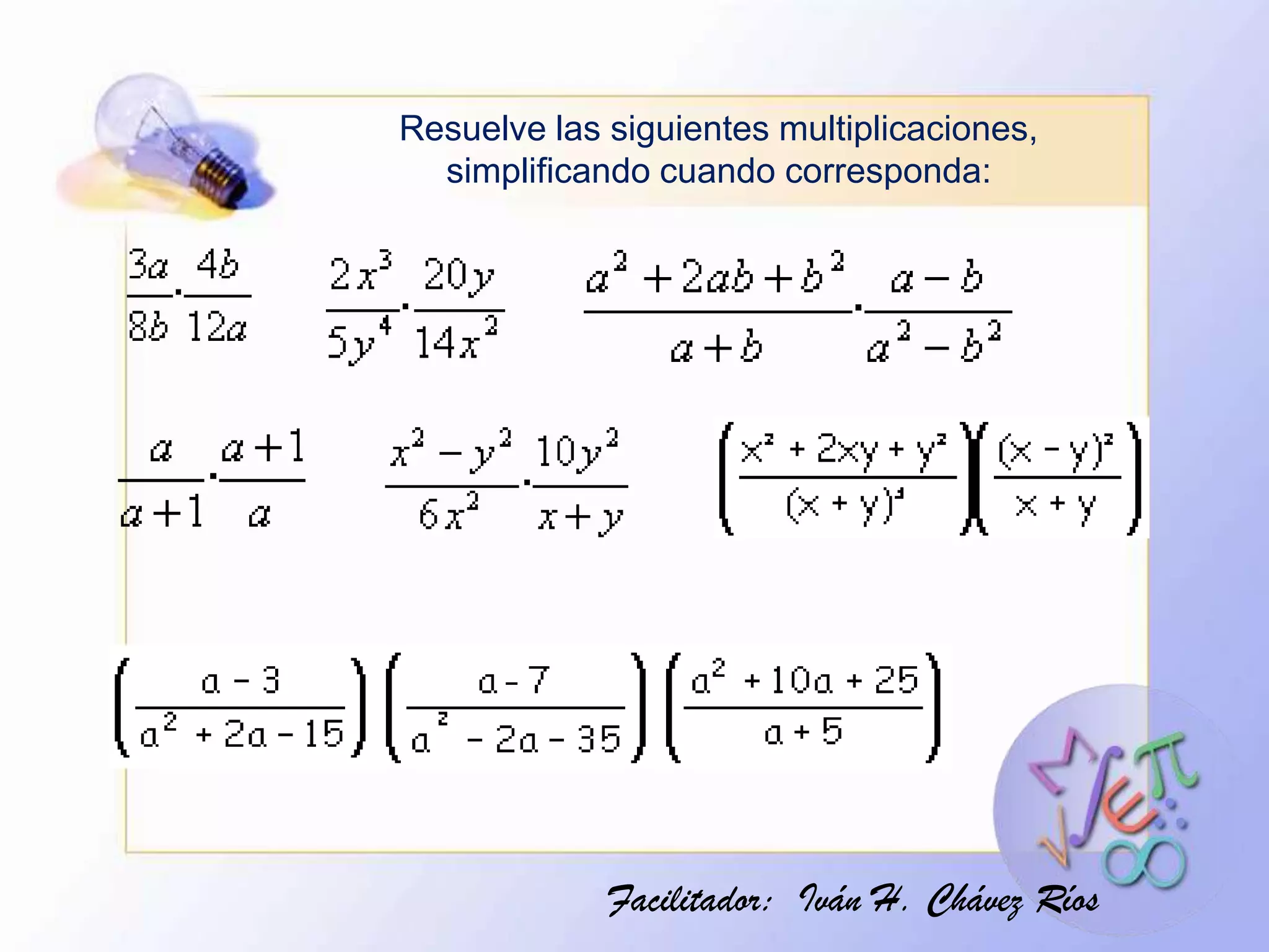 Multiplicación de expresiones algebraicas | PPSX