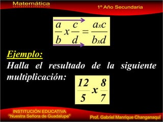 db
ca
d
c
x
b
a
x
x
Ejemplo:
Halla el resultado de la siguiente
multiplicación:
7
8
x
5
12