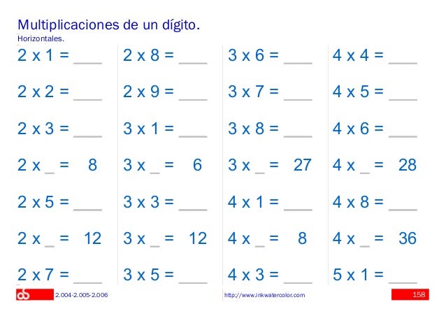 Ejercicios De Multiplicacion Para Segundo Grado
