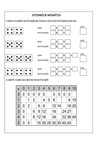 Caça fatos (jogo de multiplicação em pdf)