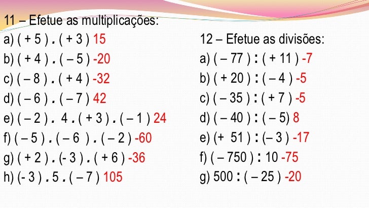 Multiplicação e divisão de inteiros
