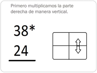Primero multiplicamos la parte derecha de manera vertical. 