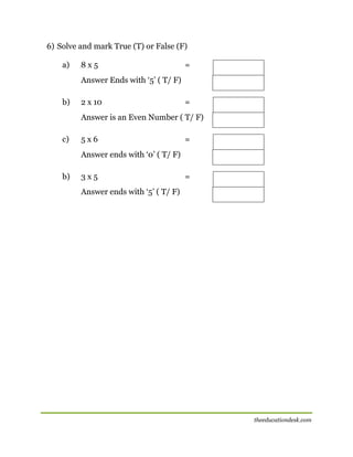 Maths: Multiplication Worksheet (CBSE Grade II ) | PDF