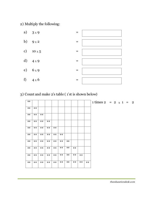 maths multiplication worksheet cbse grade ii