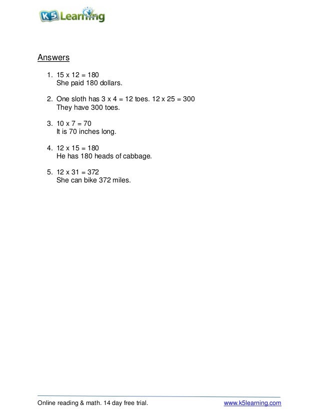 Multiplication Word Problems 1 R Gr4
