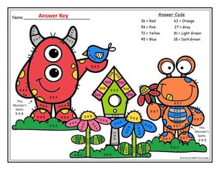 9 X 4
9 X 4
9 X 4
9 X 4
9 X 4
9 X 3
9
X
3
9 X 3
9 X 3
9 X 5
9 X 5
9 X 5
This
Monsters
Spots:
9 X 5
This
Monsters
Spots:
9 X 8
9 X 2 9 X 2
9 X 2
9 X 2
9 X 2
9 X 7
9 X 7
9 X 7
9 X 7
9 X 7
9 X 7
9X8
9X8
9X6
9X6 9X6
9X6
9
X
2
9
X
2
9
X
2
9
X
2
9
X
9
9
X
9
9
X
9
9
X
9
9
X
9
9
X
9
9
X
9
9
X
9
9X9
9X9
9 X 9
Answer Key
 