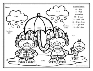 11 X 5
11 X 5
11 X 5
11
X
9
11
X
9
11 X 9
11 X 4
11 X 4
11 X 7
Raindrops:
11 X 7
Raindrops:
11 X 7
11 X 3
11 X 6
11 X 8
11 X 3
11
X
6
11
X
7
11
X
7
11
X
8
11
X
8
11
X
3
11 X 3
99
11 X 2
11 X 2 11 X 2
11 X 2
11 X 2
11 X 2
22
11 X 2
22
 