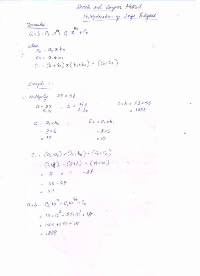 Multiplication of large integers problem subi notes pdf