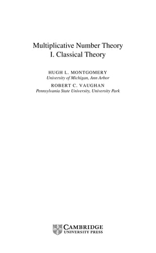 Multiplicative Theory Multiplicative number theory i.classical theory cambridge | PDF