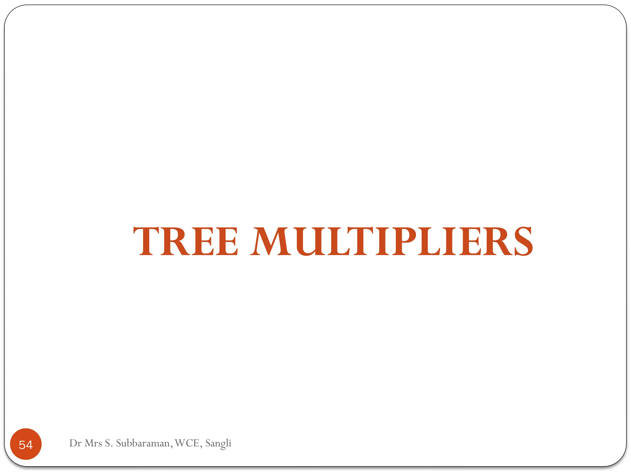 Dr Mrs S. Subbaraman,WCE, Sangli
TREE MULTIPLIERS
54
 